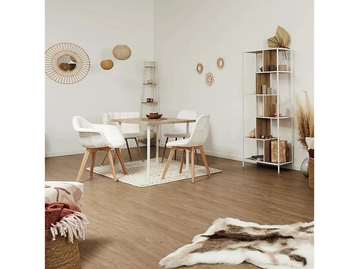 ROHAN - Lot de 2 Fauteuils Imitation Laine Motif Patchwork Blanc