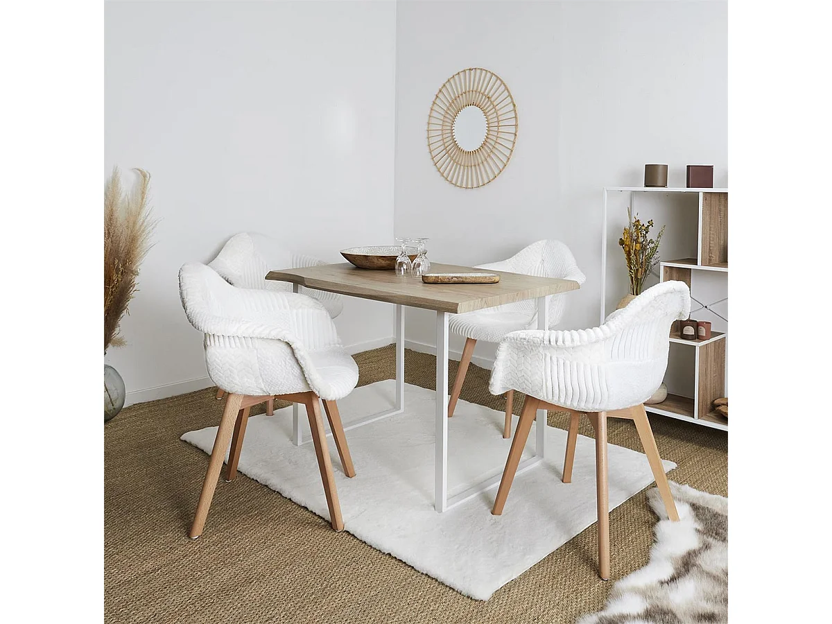 ROHAN - Lot de 2 Fauteuils Imitation Laine Motif Patchwork Blanc