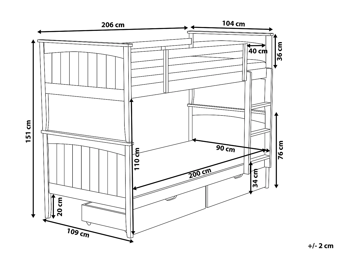 Lit superposé Bois de pin ALBON 90 x 200 cm Marron clair