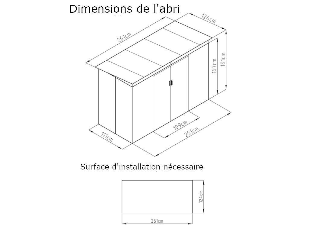 Abri de jardin métal en acier galvanisé gris 3,23 m² - FOLCO