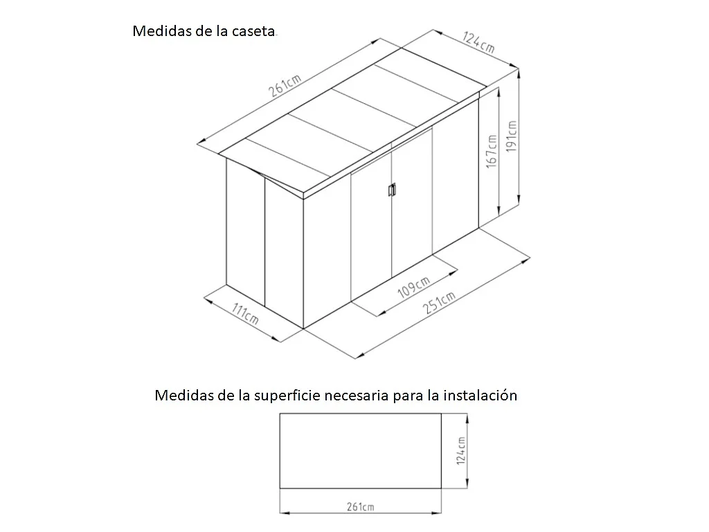 Caseta de jardín de acero galvanizado gris con claraboyas transparentes FOLCO - 3,24 m²
