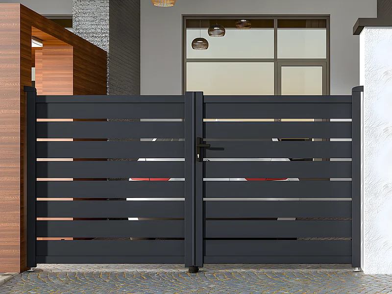 Portail battant aluminium ajouré L305 x H166 cm anthracite - PRIMO