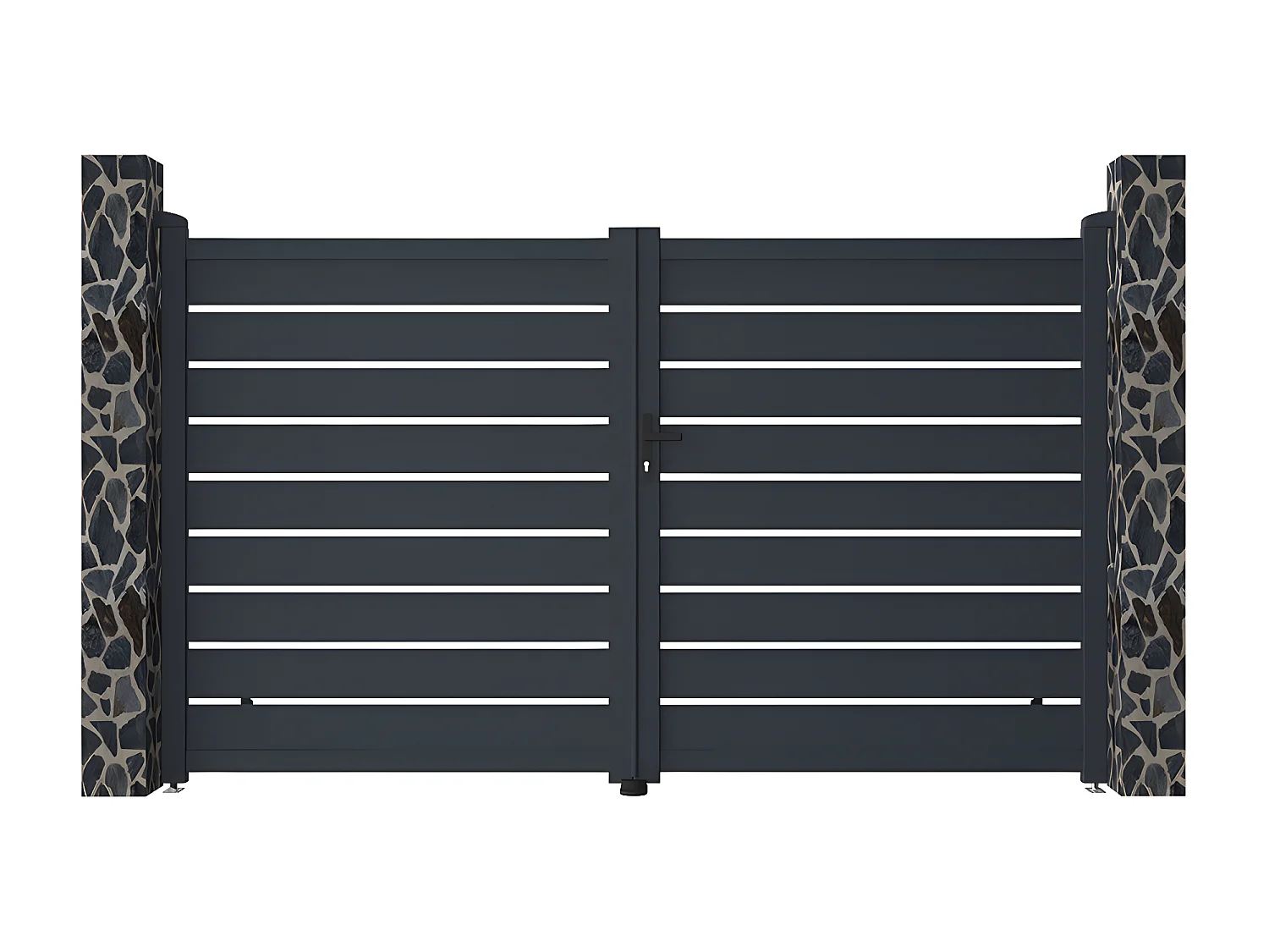 Brama wjazdowa rozwierna PRIMO, ażurowa, z aluminium w kolorze antracytowym – 300 × 176 cm (szer. × wys.)