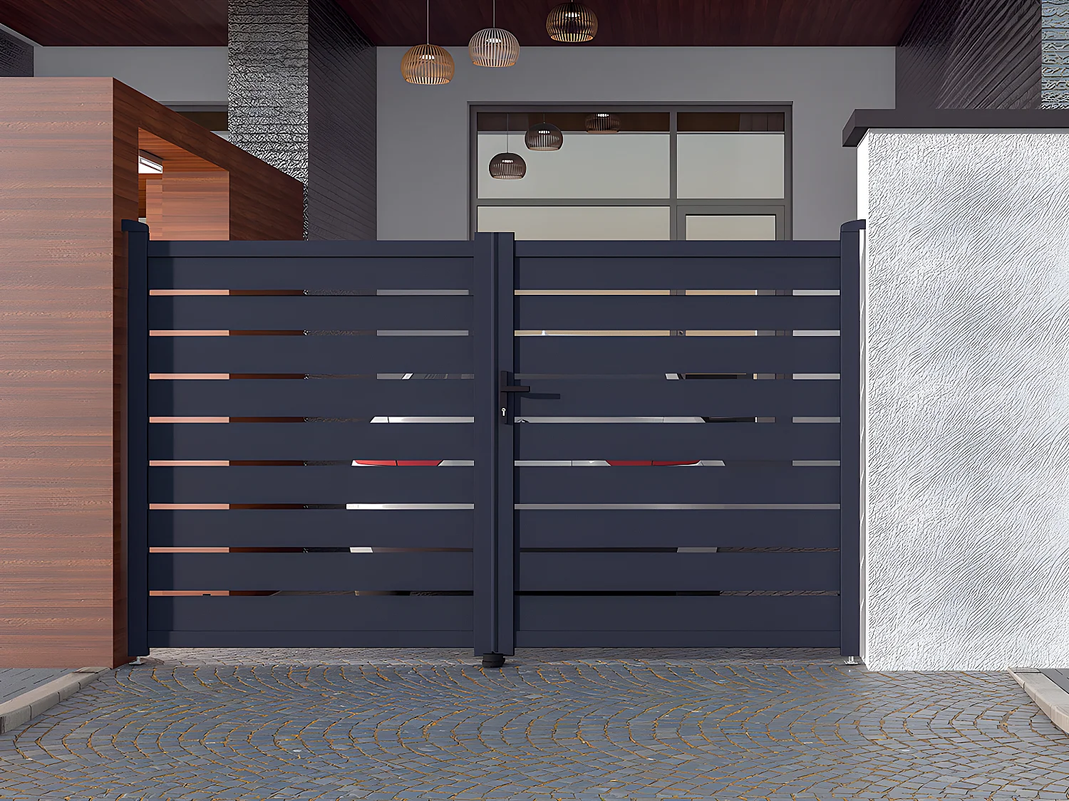 Portail battant aluminium ajouré L305 x H183 cm anthracite - PRIMO