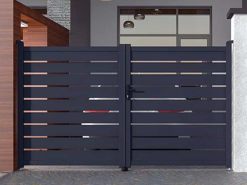 Portail battant aluminium ajouré L305 x H183 cm anthracite - PRIMO