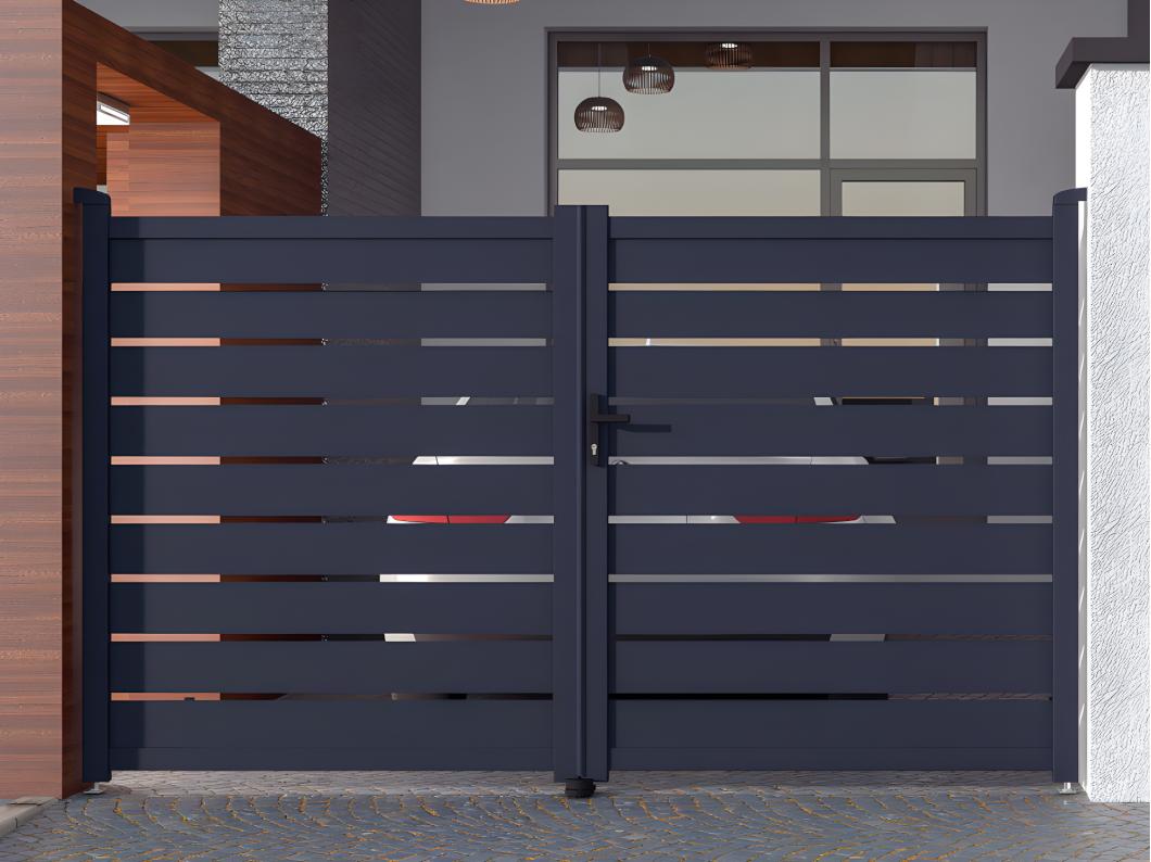 Brama wjazdowa rozwierna PRIMO, ażurowa, z aluminium w kolorze antracytowym – 300 × 176 cm (szer. × wys.)