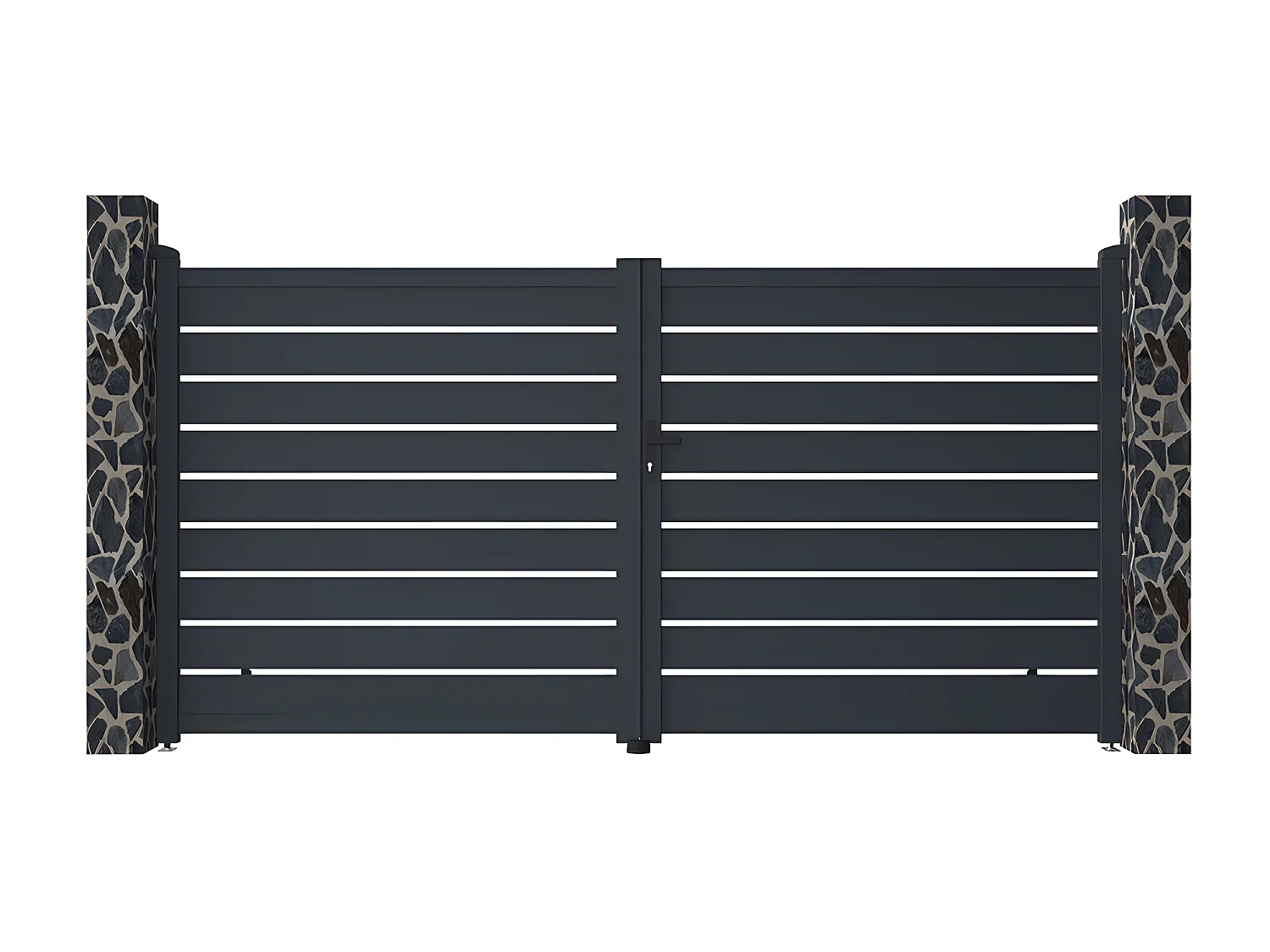 Gartentor Flügeltor Doppeltor - 355 x 183 cm - durchbrochen - Aluminium - Anthrazit - PRIMO