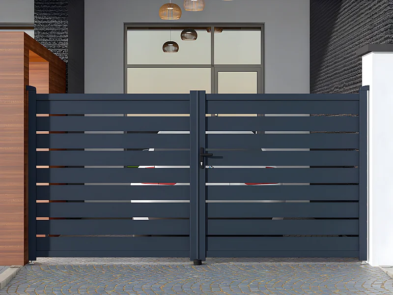 Portail battant aluminium ajouré L355 x H183 cm anthracite - PRIMO