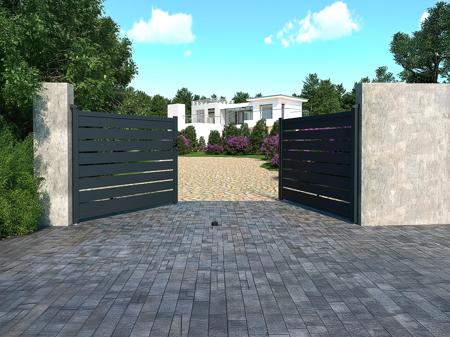 Portail battant aluminium ajouré L397 x H166 cm anthracite - PRIMO