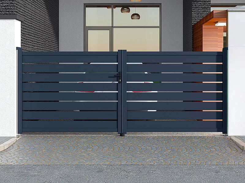 Portail battant aluminium ajouré L397 x H166 cm anthracite - PRIMO