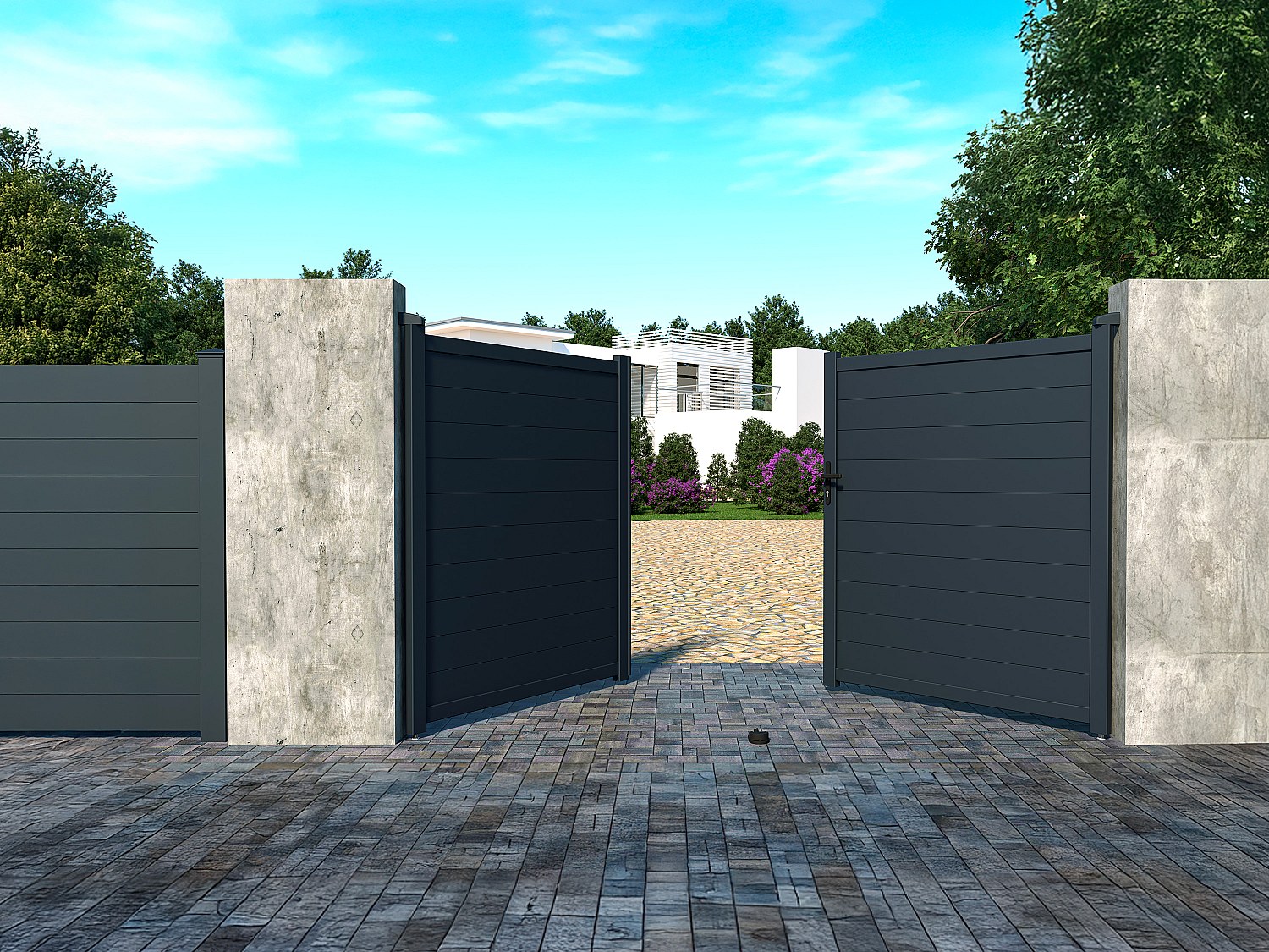 Vente-unique Gartentor Flügeltor Doppeltor - 305 x 180 cm - voll - voll - Aluminium - Anthrazit - NAZARIO 706507