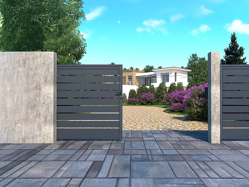 Cancello scorrevole L350 x H176 cm in Alluminio traforato Antracite - PRIMO