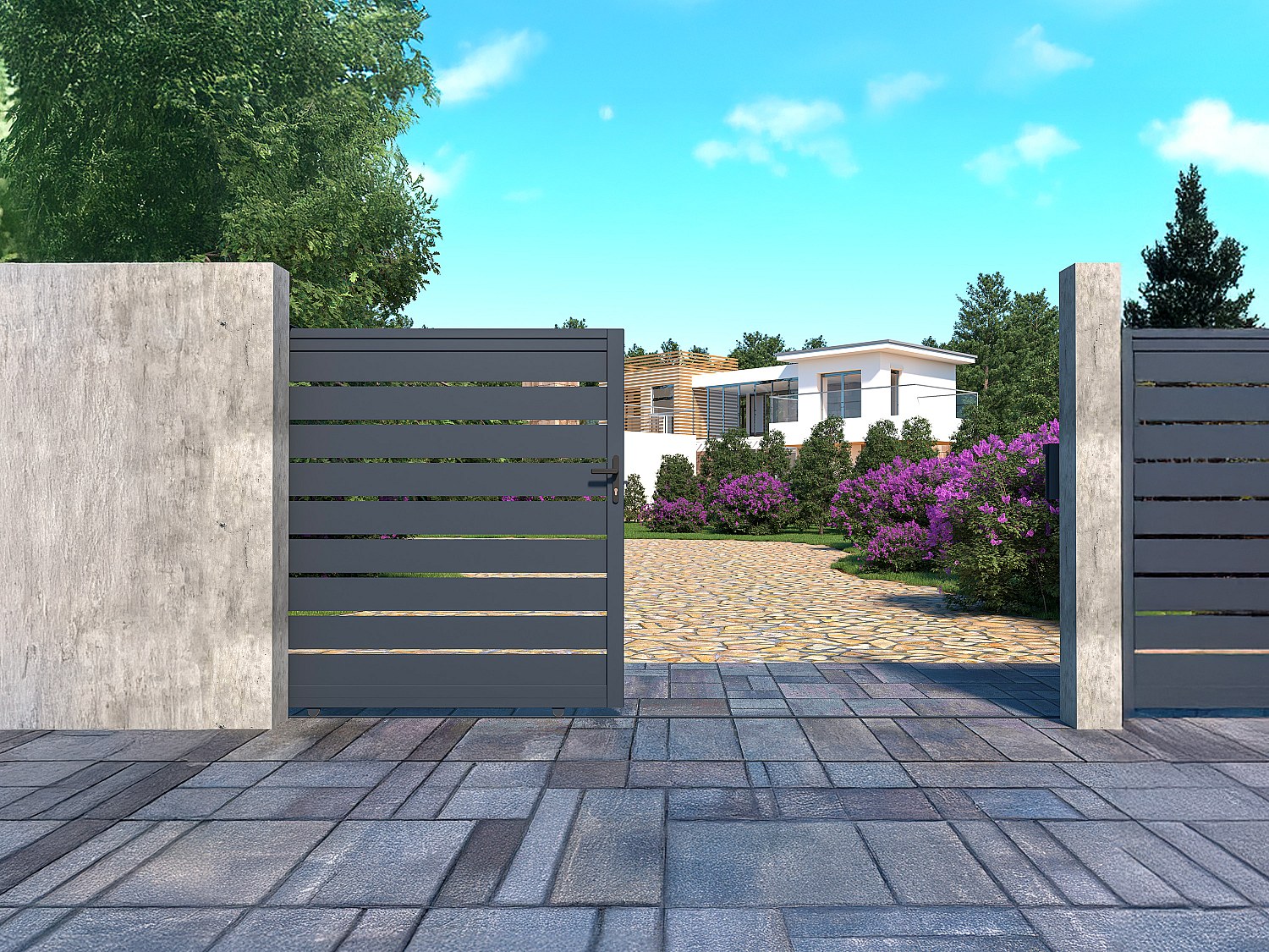 Vente-unique Gartentor Schiebetor - 374 X 183 Cm - Durchbrochen - Aluminium - Anthrazit - Primo