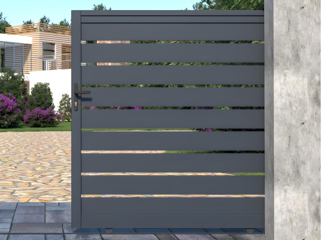 Portón corredero de aluminio con calado antracita PRIMO - Ancho 350 x Alt. 176 cm