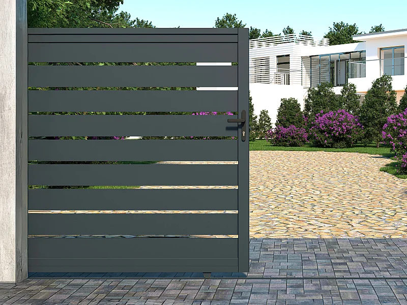 Portail coulissant aluminium semi ajouré L416 x H183 cm anthracite - PRIMO