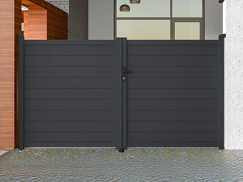 Portail battant aluminium plein L305 x H166 cm anthracite - NAZARIO
