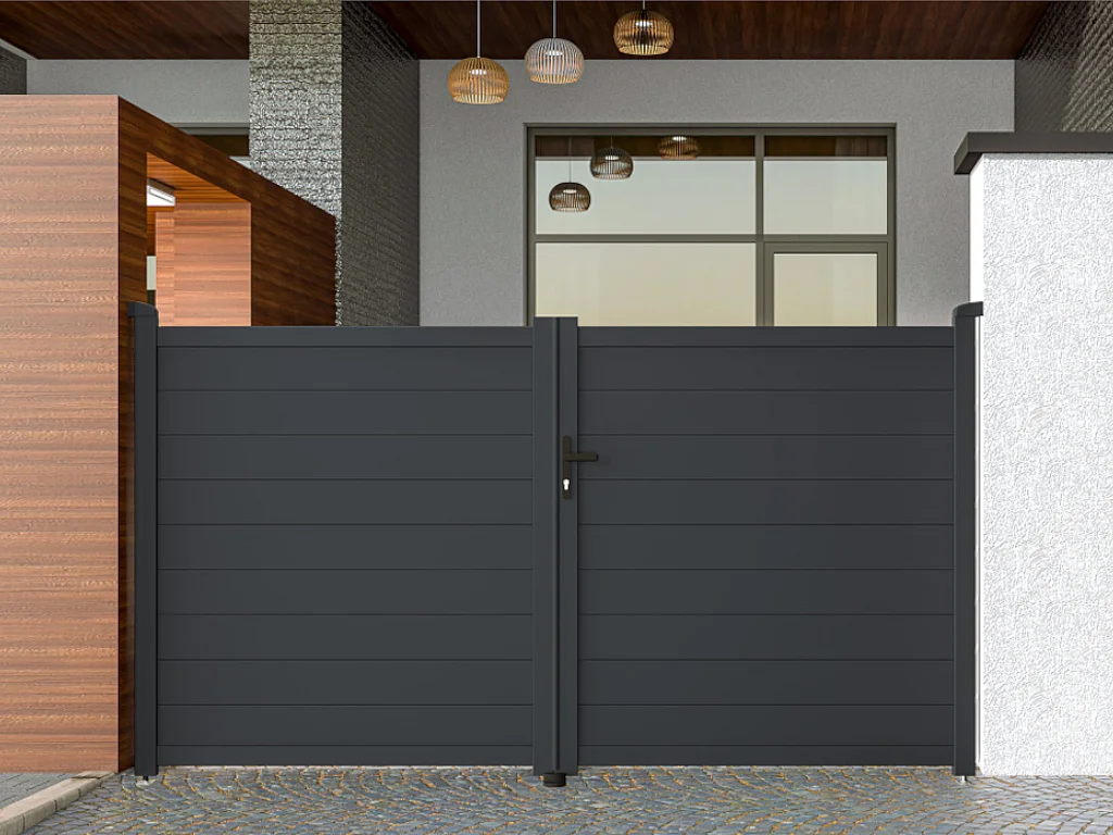 Portail battant aluminium plein L305 x H166 cm anthracite - NAZARIO