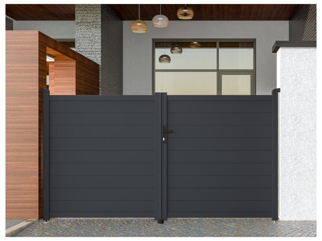 Draaipoort van aluminium antraciet - L305 x 166 cm - NAZARIO