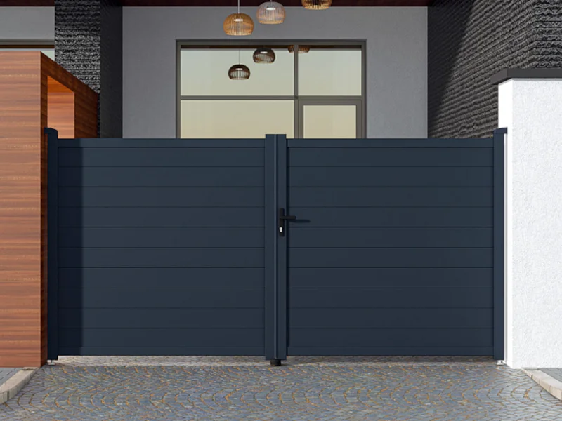 Draaipoort van aluminium antraciet - L355 x 181 cm - NAZARIO