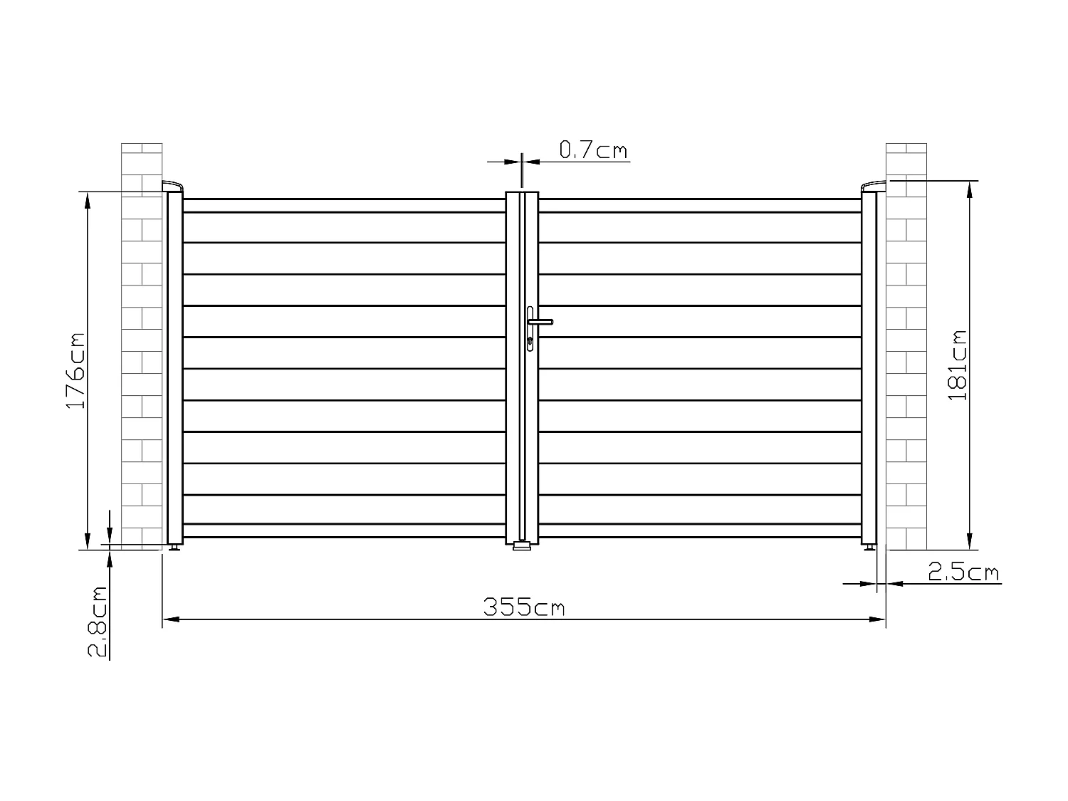 Cancello a battente L355 x H181 cm Alluminio pieno Antracite - NAZARIO