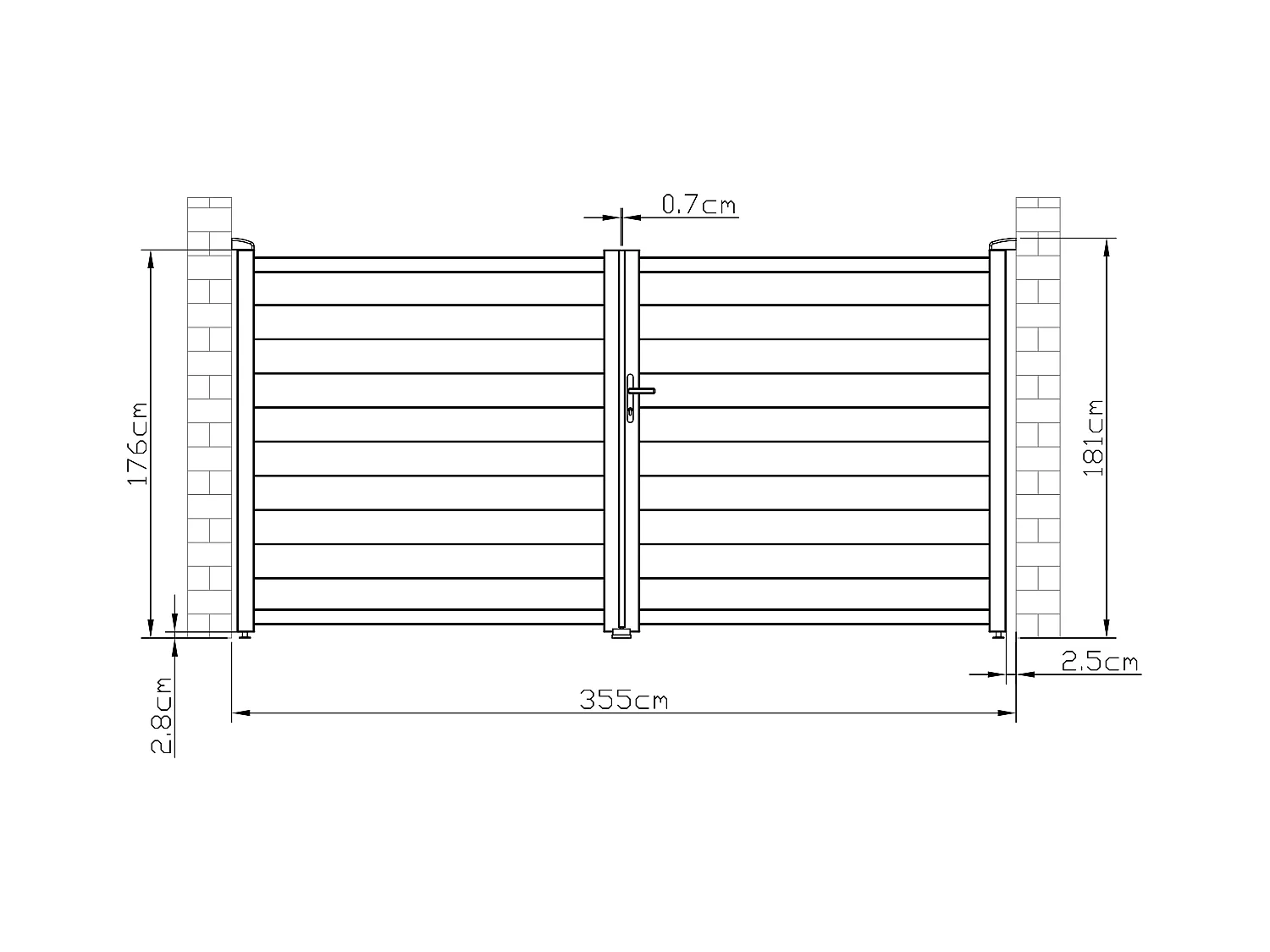 Draaipoort van aluminium antraciet - L355 x 181 cm - NAZARIO