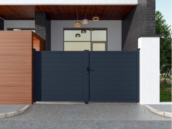 vente unique Portail battant aluminium plein L355 x H181 cm anthracite - NAZARIO