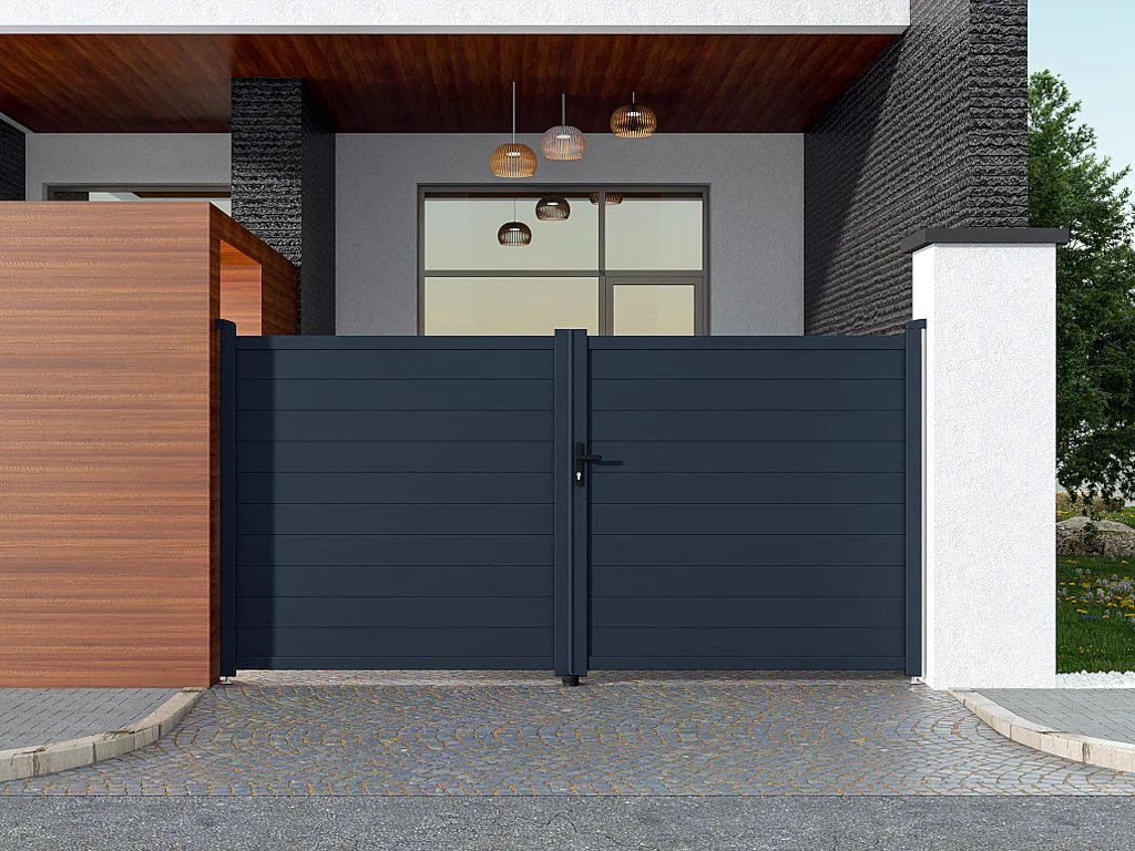 Svingport i antracitgråt aluminium 355 x 181 cm NAZARIO