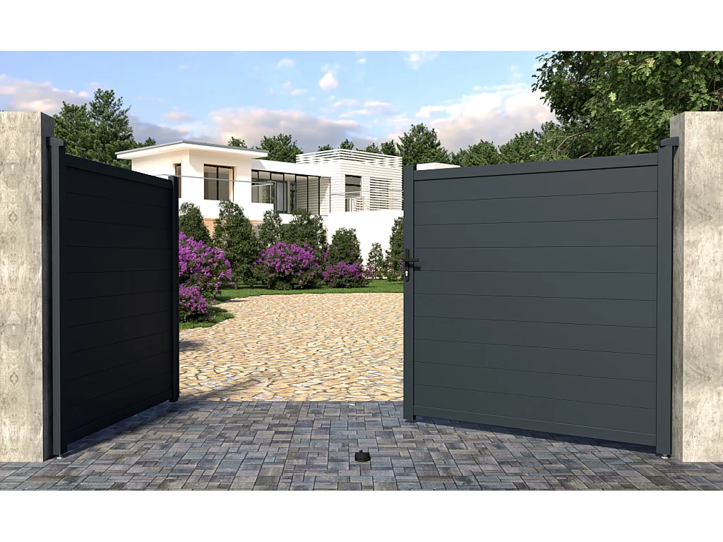 Svingport i antracitgråt aluminium 355 x 181 cm NAZARIO