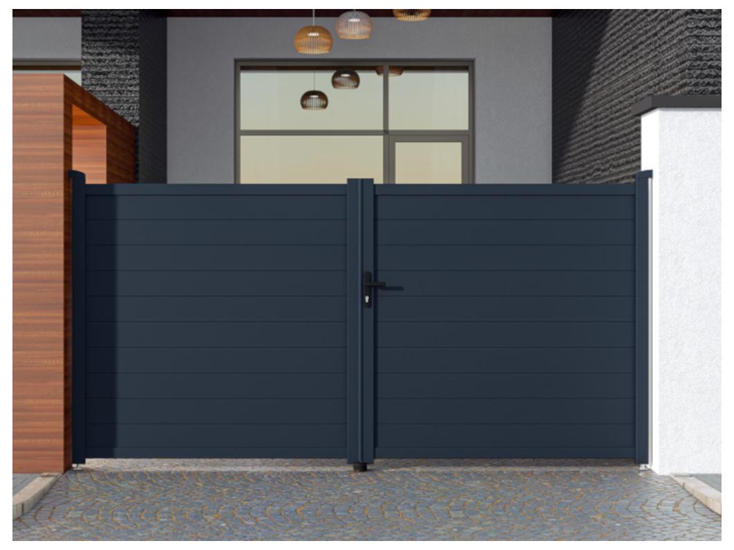 Draaipoort van aluminium antraciet - L355 x 181 cm - NAZARIO