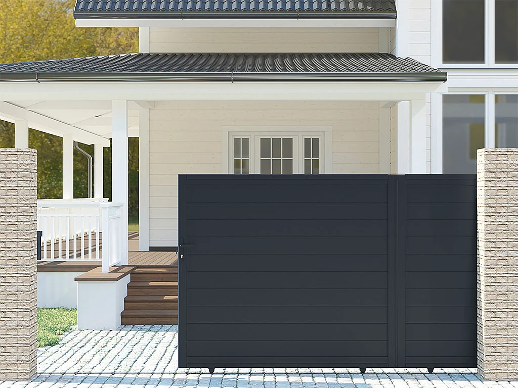 Portail coulissant aluminium plein L416 x H180 cm anthracite - NAZARIO
