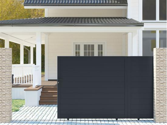 vente unique Portail coulissant aluminium plein L416 x H180 cm anthracite - NAZARIO