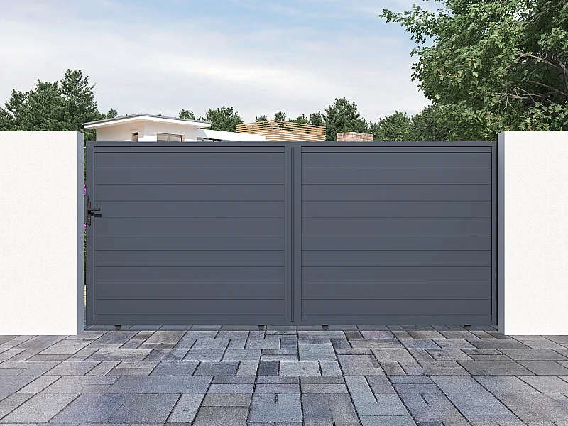 Portail coulissant aluminium plein L416 x H180 cm anthracite - NAZARIO