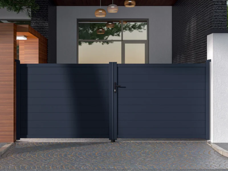 Portail battant aluminium plein L397 x H166 cm anthracite - NAZARIO