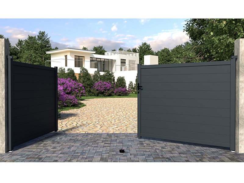 Full aluminium swing gate - L 397 x H 166 cm - Anthracite - NAZARIO