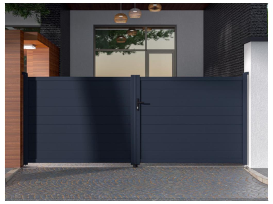 Draaipoort van aluminium antraciet - L397 x 166 cm - NAZARIO