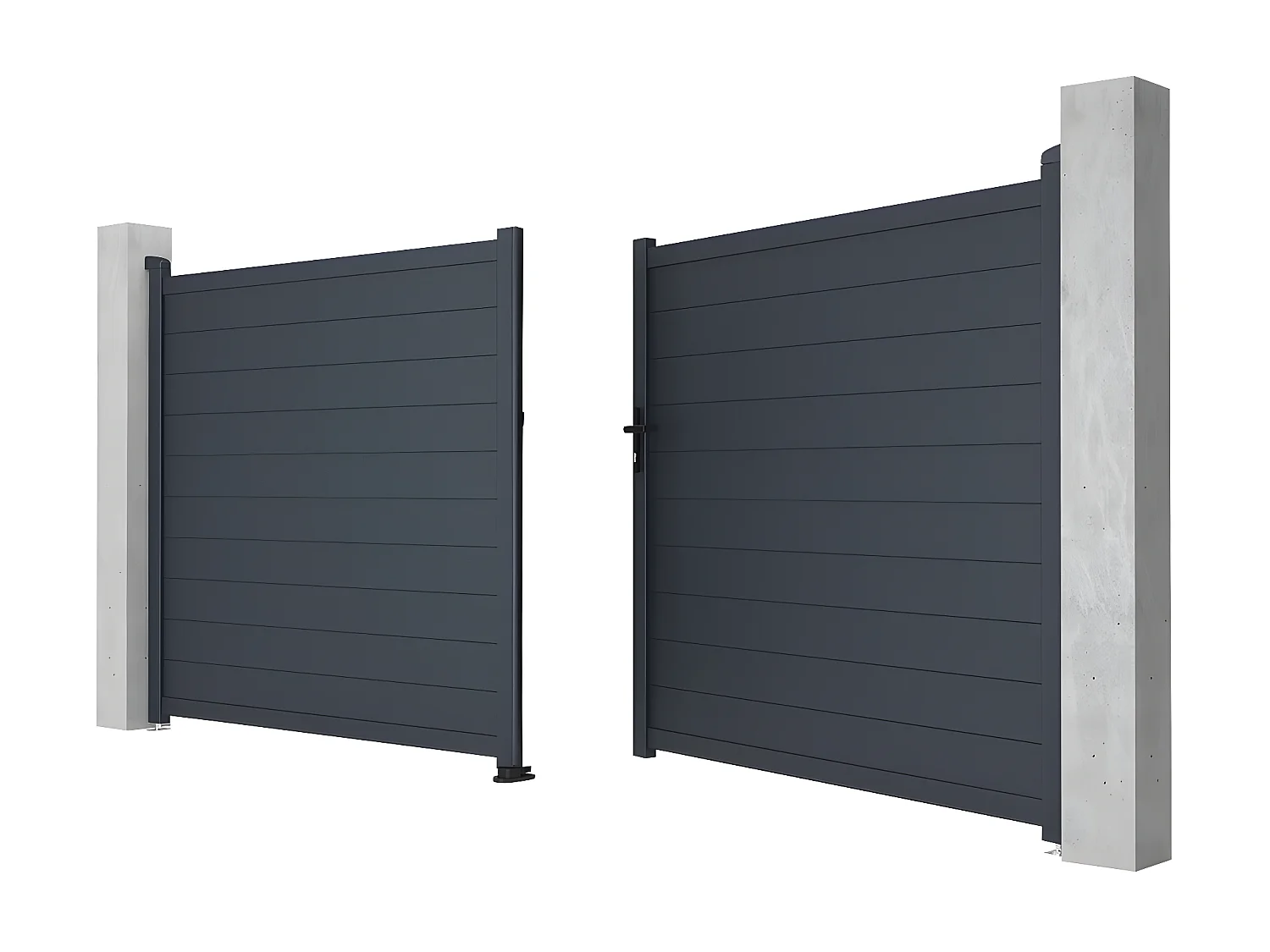 Cancello a battente L397 x H181 cm Alluminio pieno Antracite - NAZARIO