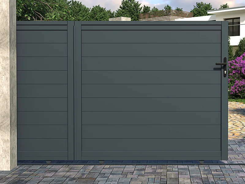 Portail coulissant aluminium plein L374 x H165 cm anthracite - NAZARIO
