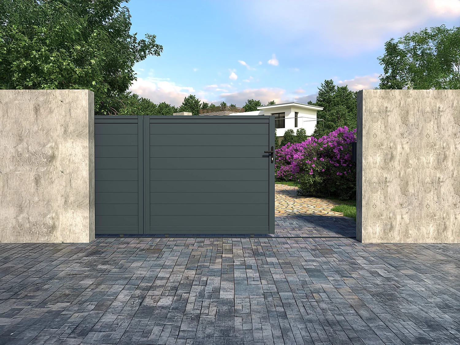 Portail coulissant aluminium plein L374 x H165 cm anthracite - NAZARIO