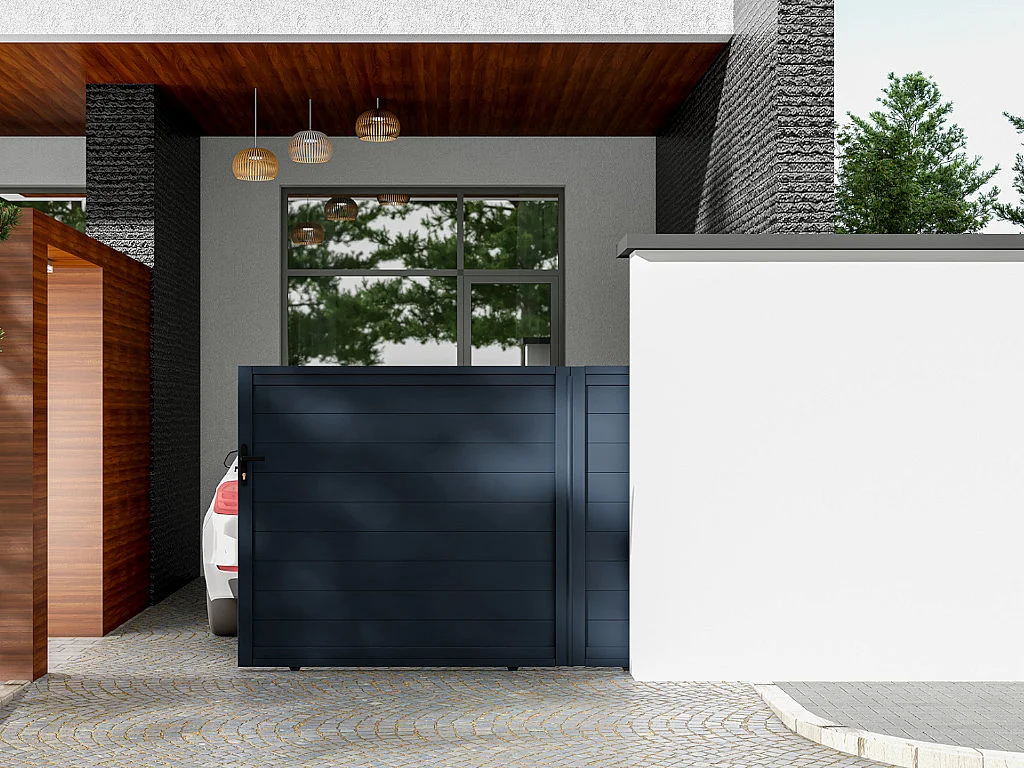 Portail coulissant aluminium plein L374 x H165 cm anthracite - NAZARIO