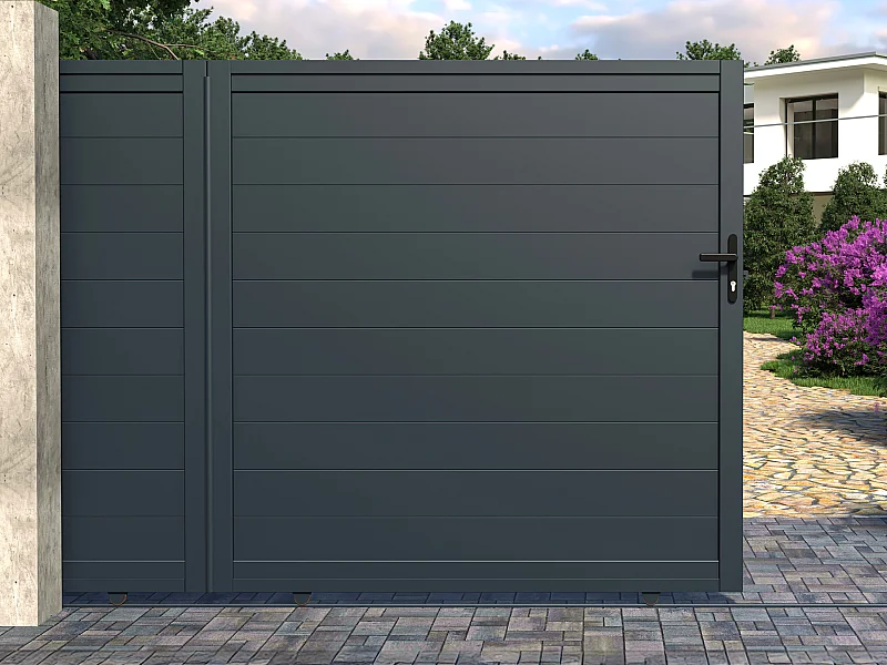 Cancello scorrevole L374 x H180 cm Alluminio pieno Antracite - NAZARIO