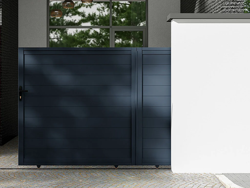 Portail coulissant aluminium plein L374 x H180 cm anthracite - NAZARIO