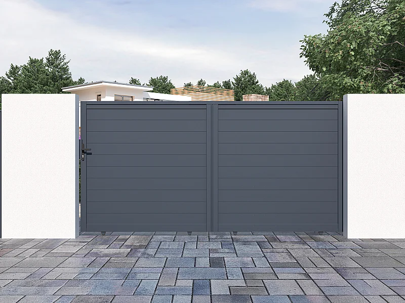 Portail coulissant aluminium plein L374 x H180 cm anthracite - NAZARIO
