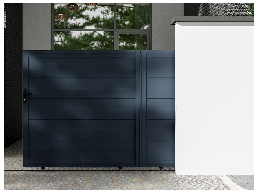 Portail coulissant aluminium plein L374 x H180 cm anthracite - NAZARIO