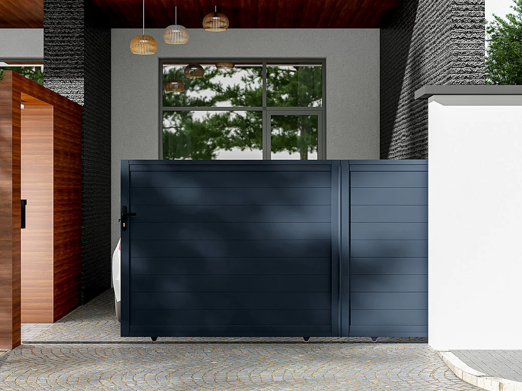 Portão de correr em alumínio antracite de C392 x A158 cm - NAZARIO