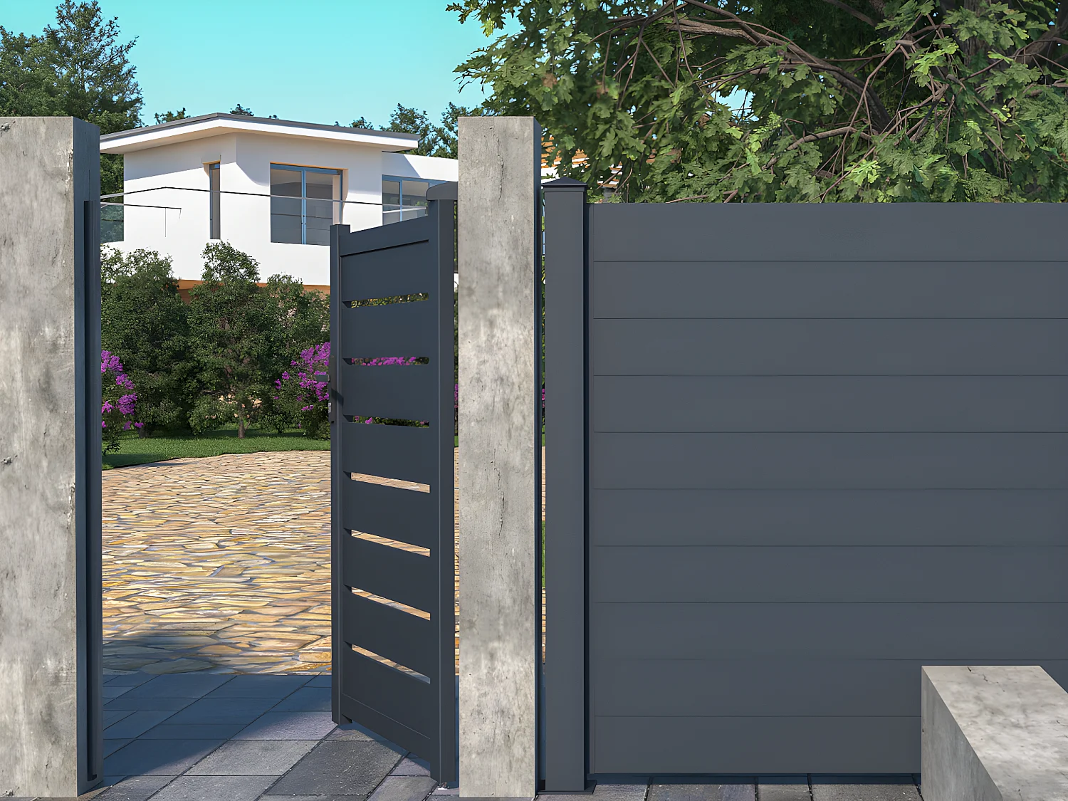 Portillon battant aluminium ajouré L103 x H166 cm anthracite - PRIMO