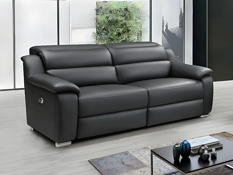 Sofá de 3 lugares relax eléctrico em pele preto - ARENA III