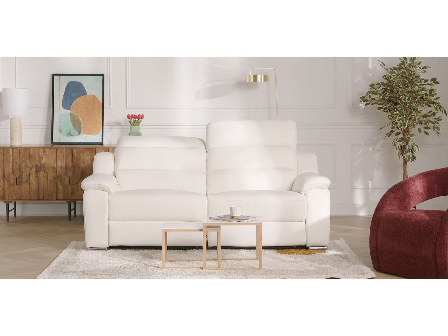 Vente-unique Relaxsofa Elektrisch 3-Sitzer - Leder - Schwarz - Arena Iii