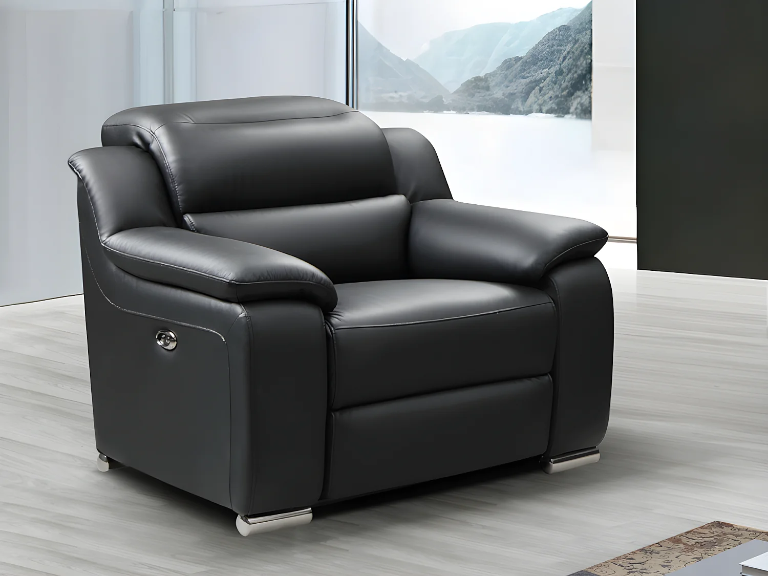 Relaxfauteuil van leer ARENA II - Zwart - Elektrisch