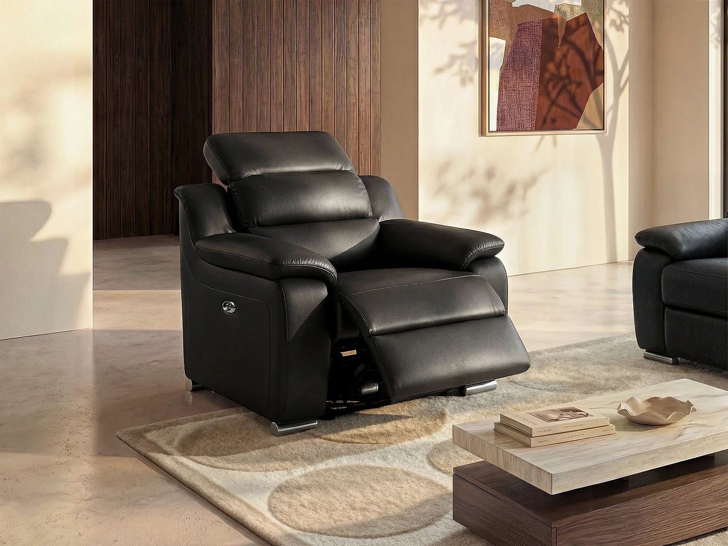 Relaxfauteuil van leer ARENA II - Zwart - Elektrisch