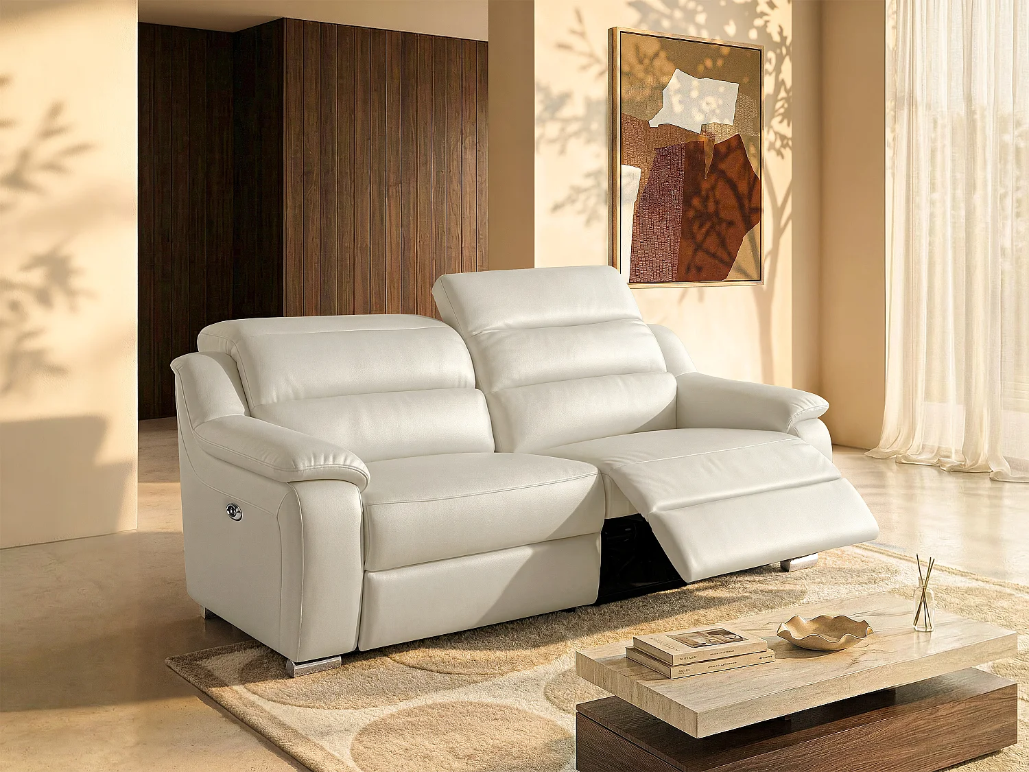 Relaxsofa elektrisch 3-Sitzer - Leder - Elfenbeinfarben - ARENA III